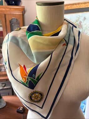 Vintage Rotary International logo multi colored silk scarf